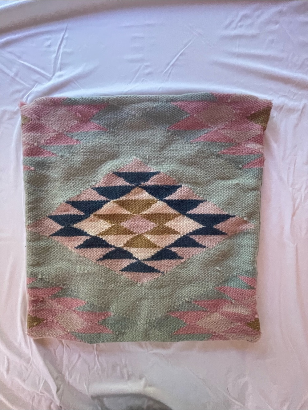 Wool Blend Kilim Style Pillow Cover Geometric-Pink & Sage